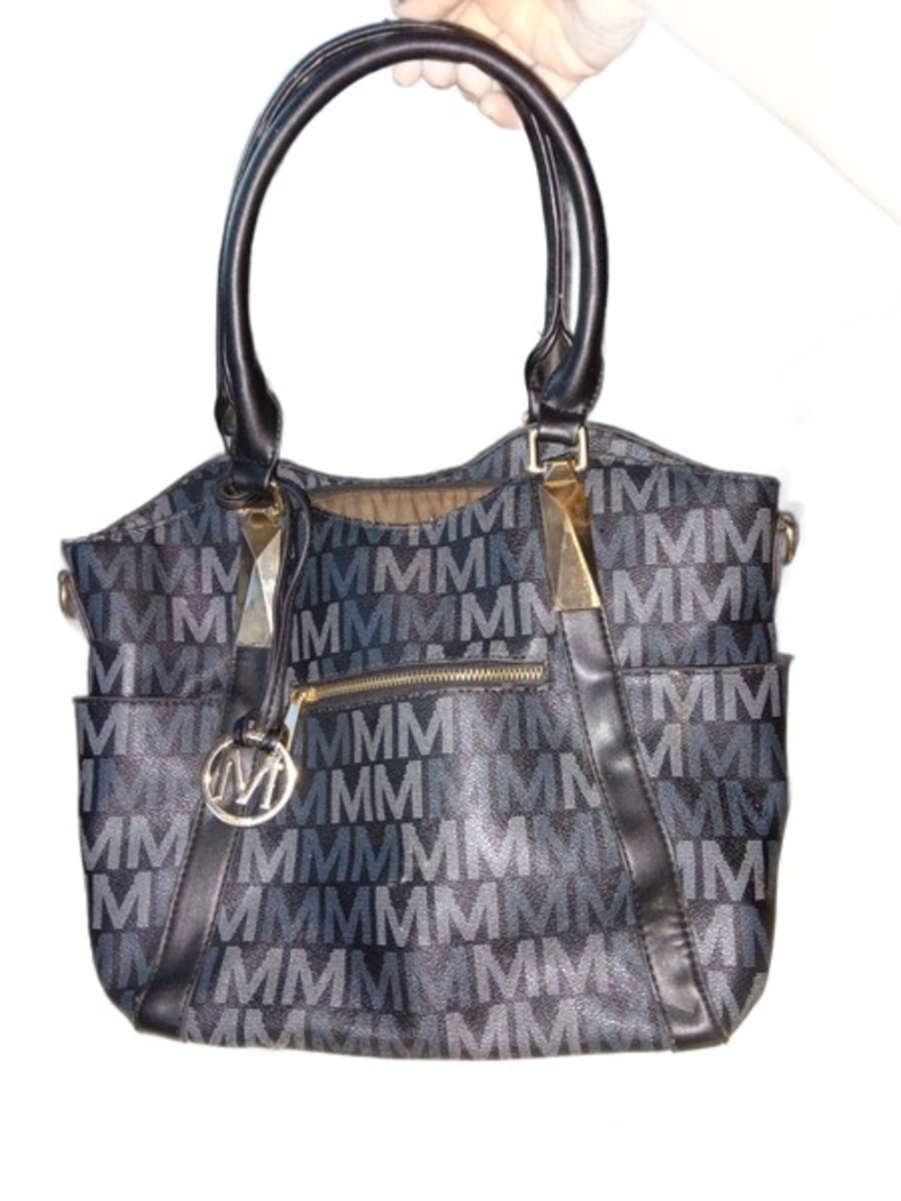 Monogram MM Black Tote Bag with Gold-Tone Accents